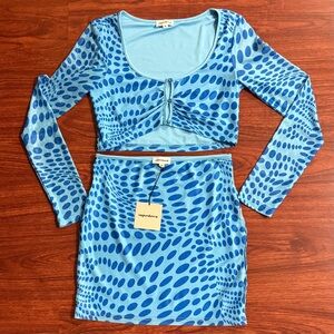 SUPERDOWN- NWT- Women’s Blue Skirt Patterned Set - Swim Set - Size M